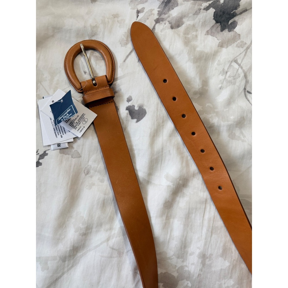 Abercrombie & Fitch Tan Brown Leather Belt Round Buckle XS/S 154-548-0204-411